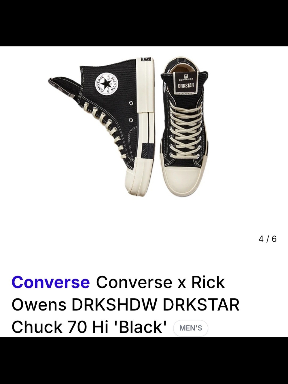 Rick Owens x DRKSHDW DRKSTAR Chuck 70 High 'Black - Picture 4 of 6
